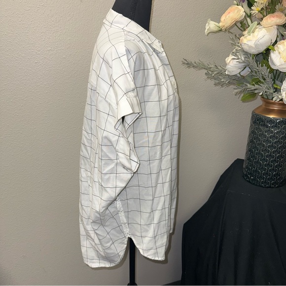 Madewell White Windowpane Grid Cotton Button Front Blouse Large - Picture 4 of 8